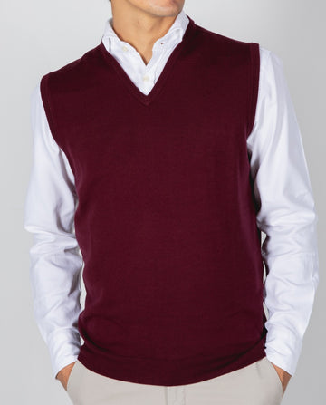 Bordeaux V Neck Sweater 100% Merino Wool